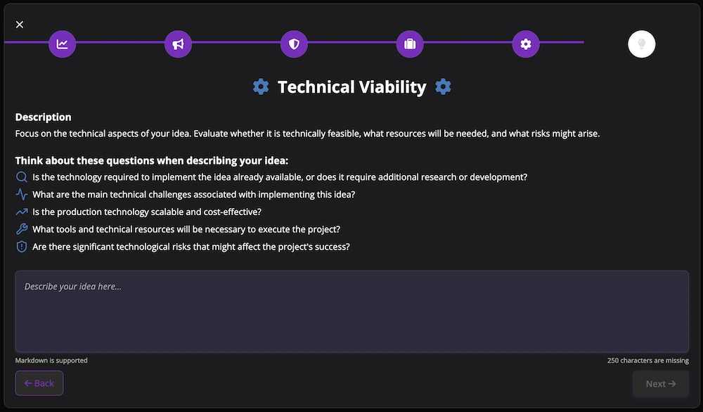 Technical Viability step in idea validation tool