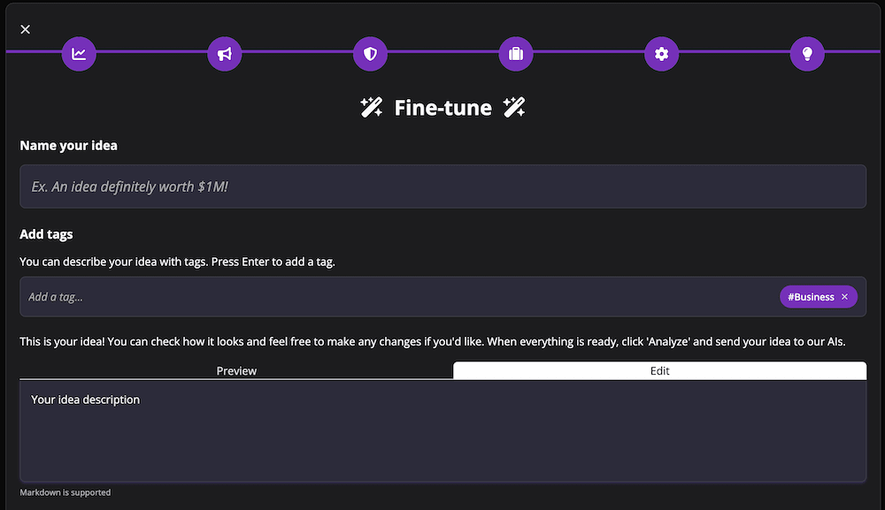 Fine-tune step in idea validation tool